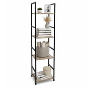Mobile Scaffale Industrial 4 Ripiani Metallo Nero Legno Mdf Rovere 29x24 H112cm