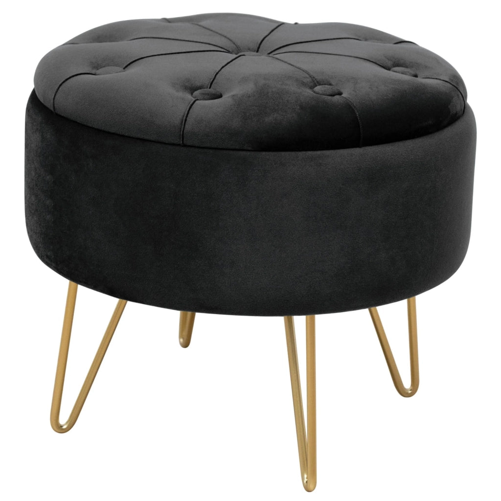 Pouf a scomparto rotonda in velluto trapuntato AKORD CARO colore Nero