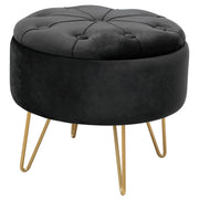Pouf a scomparto rotonda in velluto trapuntato AKORD CARO colore Nero