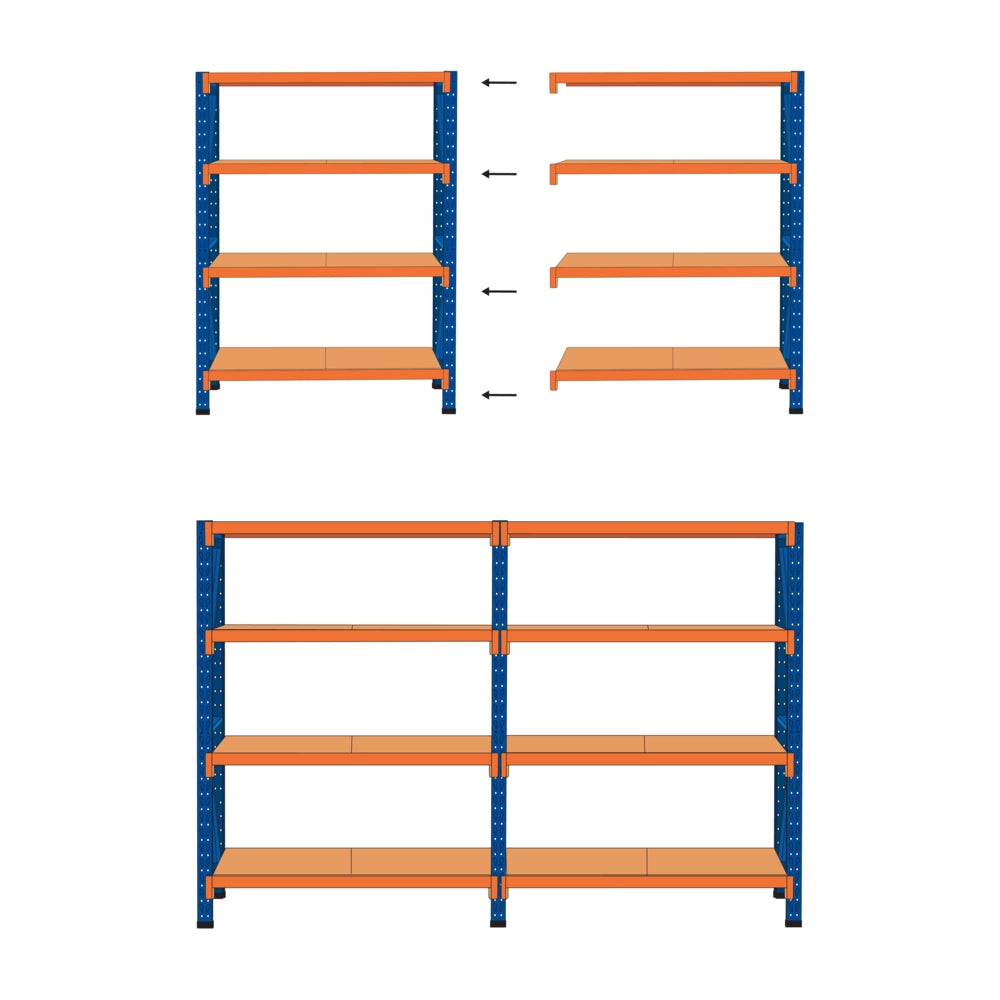 Scaffale moderno in metallo per esterni 4 ripiani arancione e blu 200 cm giardino garage