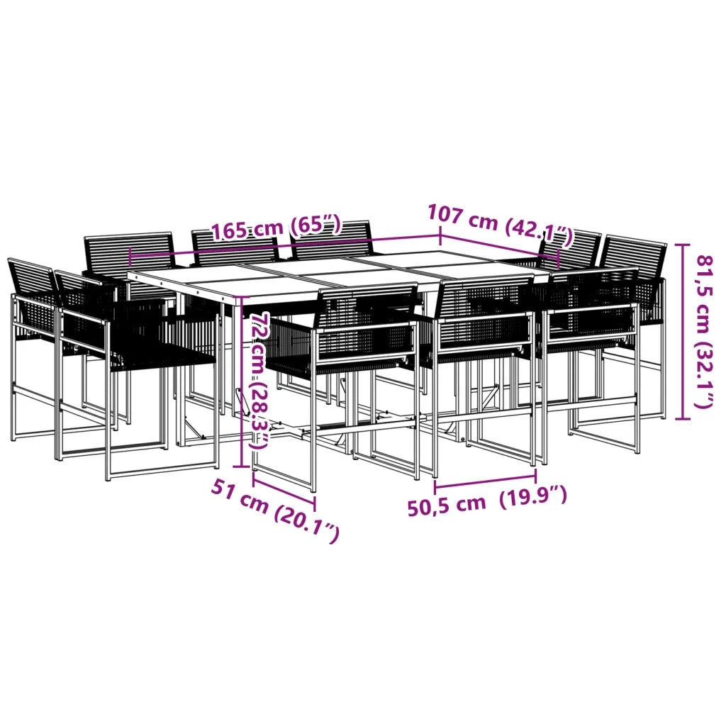 Set da Pranzo da Giardino 11 pz in Polyrattan Nero 3295039