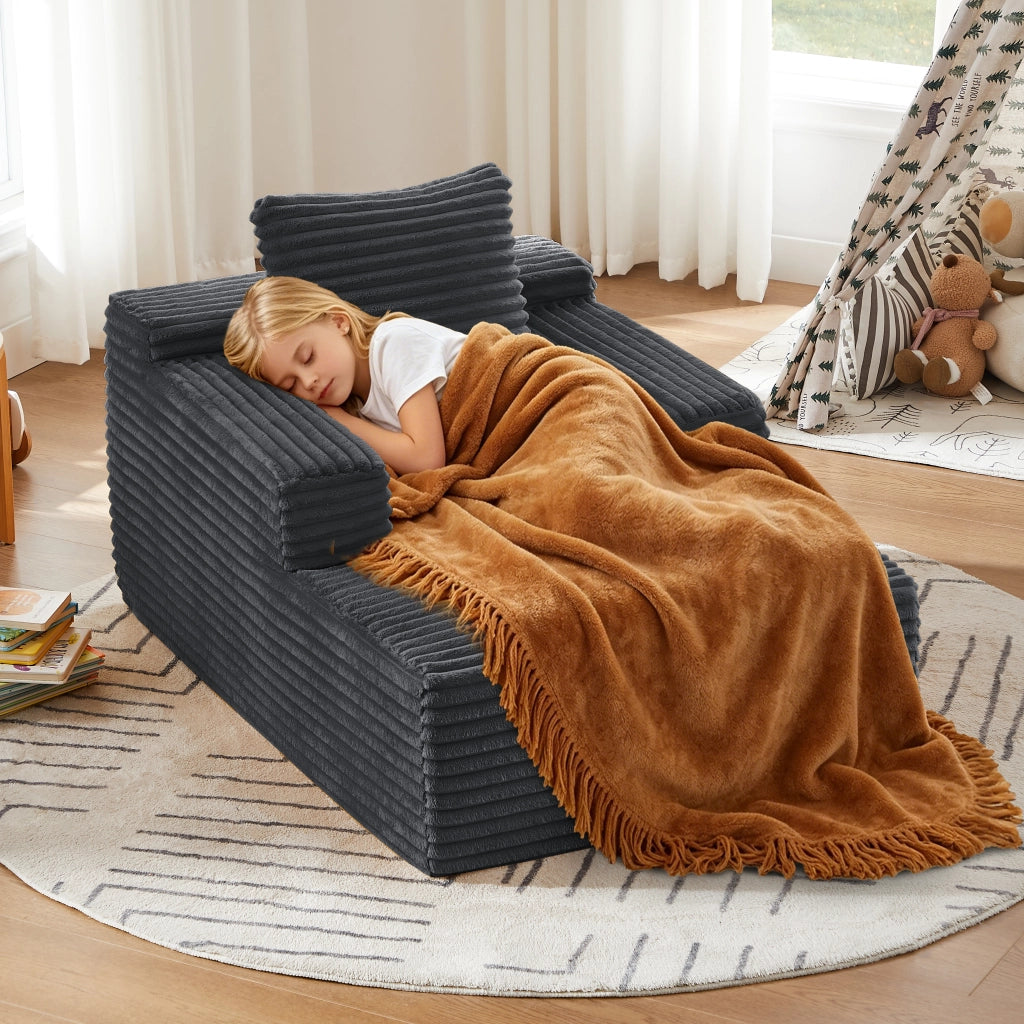 Méridienne relax con funzione letto e imbottitura in schiuma ad alta densità in velluto a coste grigio scuro