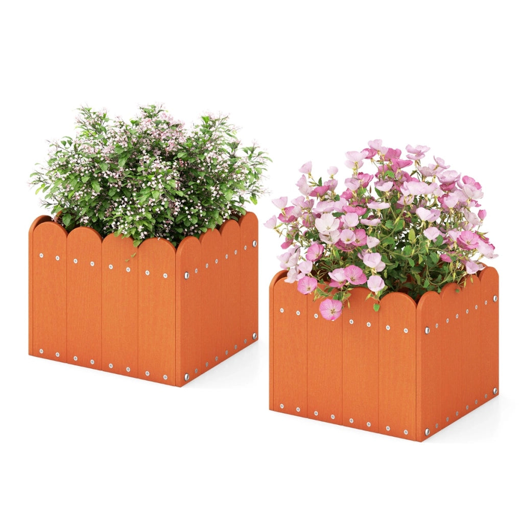 Set di 2 cassette fioriere quadrate con aperture di drenaggio, Vaso per piante HDPE resistente alle intemperie Arancione-Fioriere