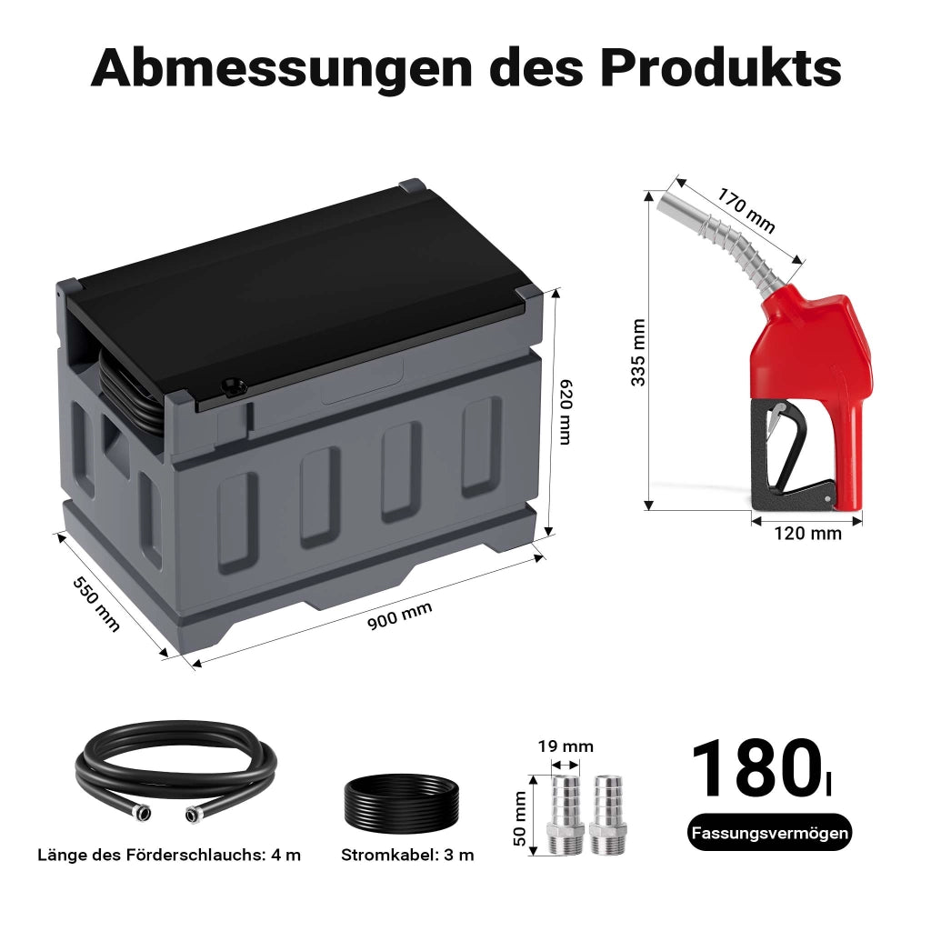 Serbatoio per trasporto gasolio da 180 l con pompa 180 W da 40 l/min, serbatoio carburante portatile, contenitore trasporto per diesel