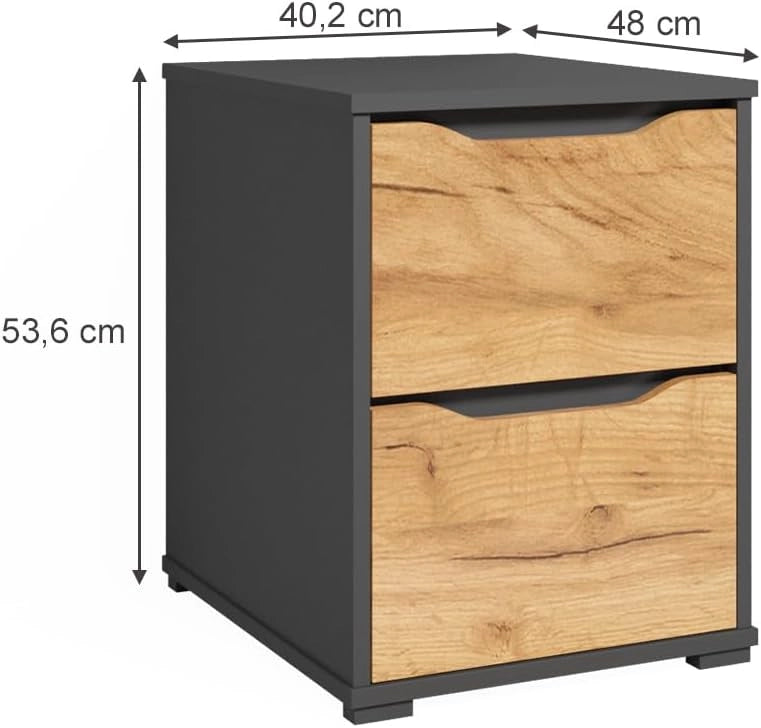 Credenza Ruben, Quercia dorata, 40.2 x 53.6 cm con cassetti, adatto come comodino per letti boxspring