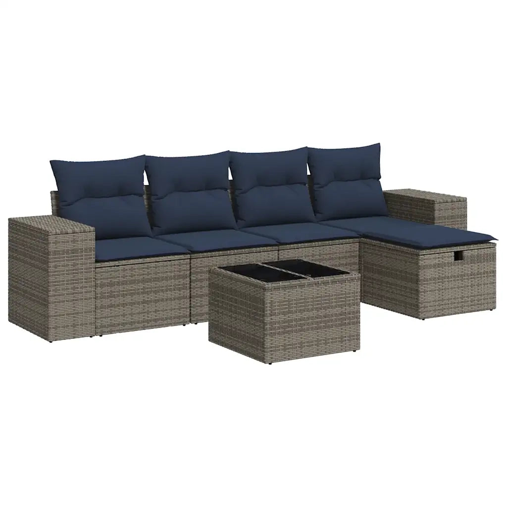 Set Divano da Giardino 6 pz con Cuscini Grigio in Polyrattan