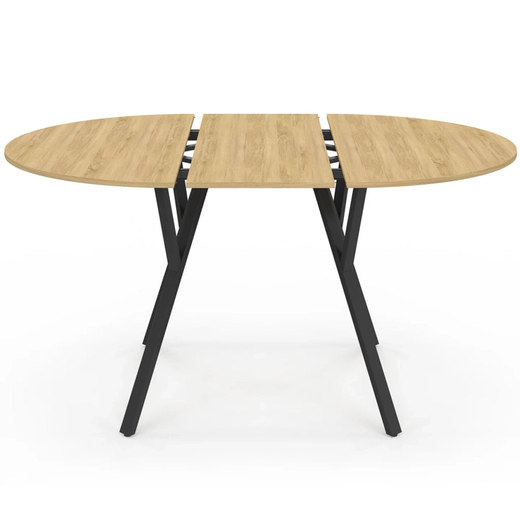 IDMarket - YSEULT tavolo da pranzo rotondo allungabile 4-8 persone legno e nero design industriale 110-150 cm