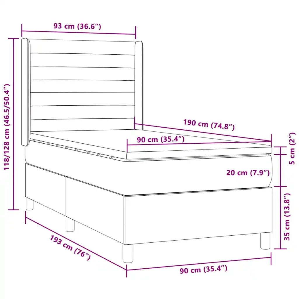Letto a Molle con Materasso e LED Tortora 90x190 cm in Tessuto 3138361