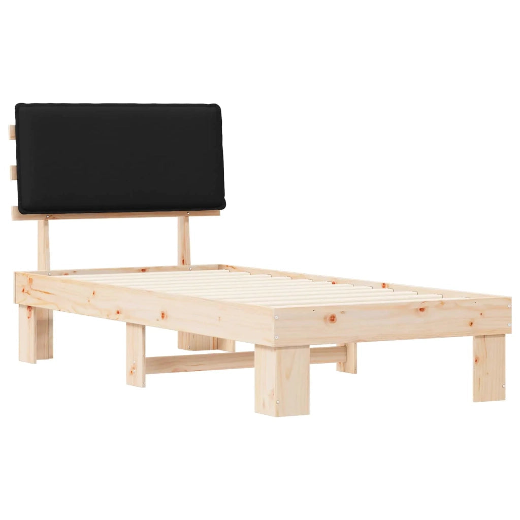 Letto con Testiera Rivestita Nero 75 x 190 cm Pino massello 877321