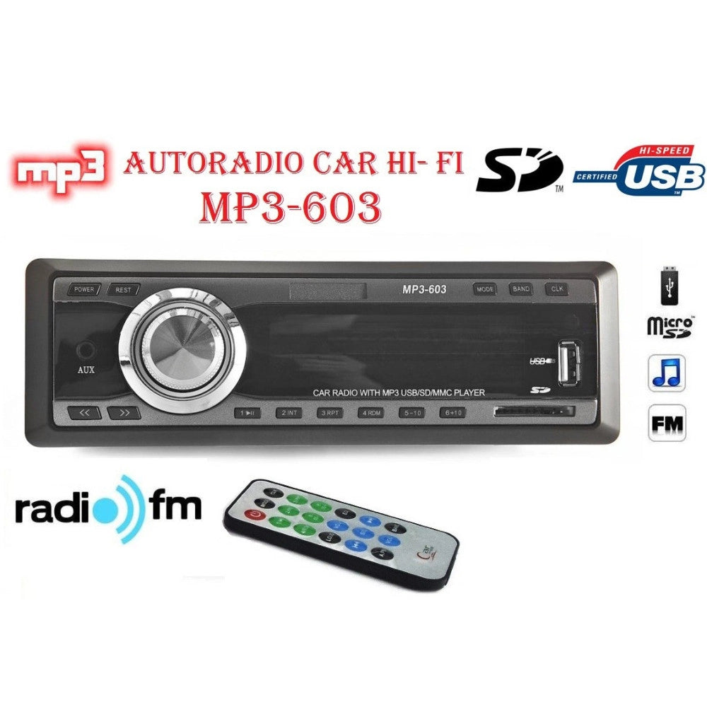 Trade Shop - Autoradio Fm Stereo Auto Lettore Mp3 Usb Sd Card Ingresso Aux Wma Radio 603 -