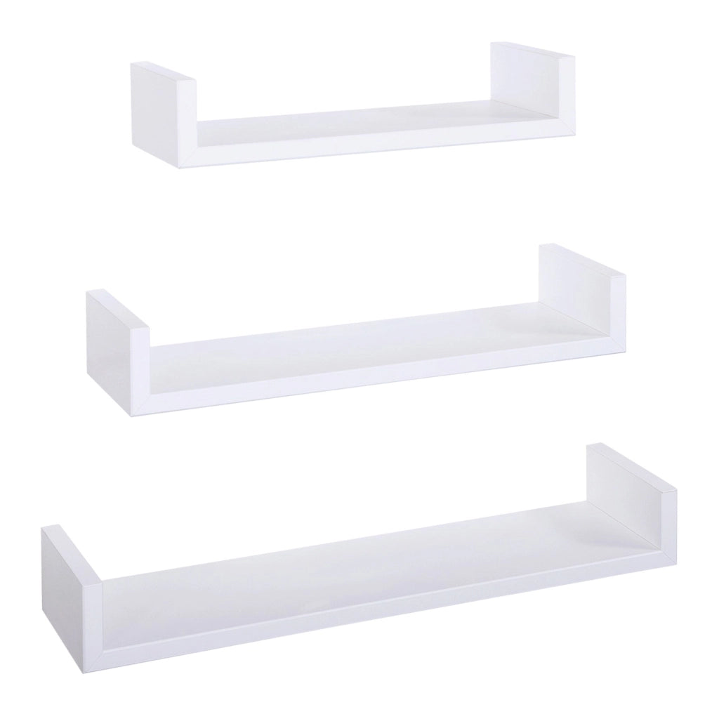 Set 3 Mensole da Parete 60-50-40x15,5x8 cm in Fibra di Legno Calamita Bianco