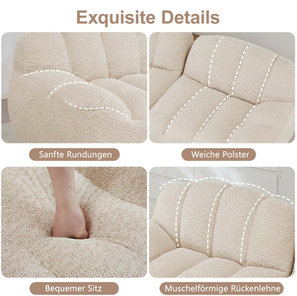 Divano modulare 3 posti con ottomana collegabile in fleece granulato; bianco beige