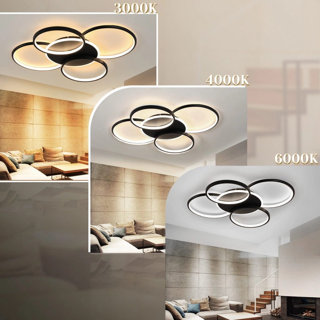 ZMH Lampada da soffitto plafoniera LED dimmerabile 5 anelli 70W per soggiorno ufficio sala pranzo