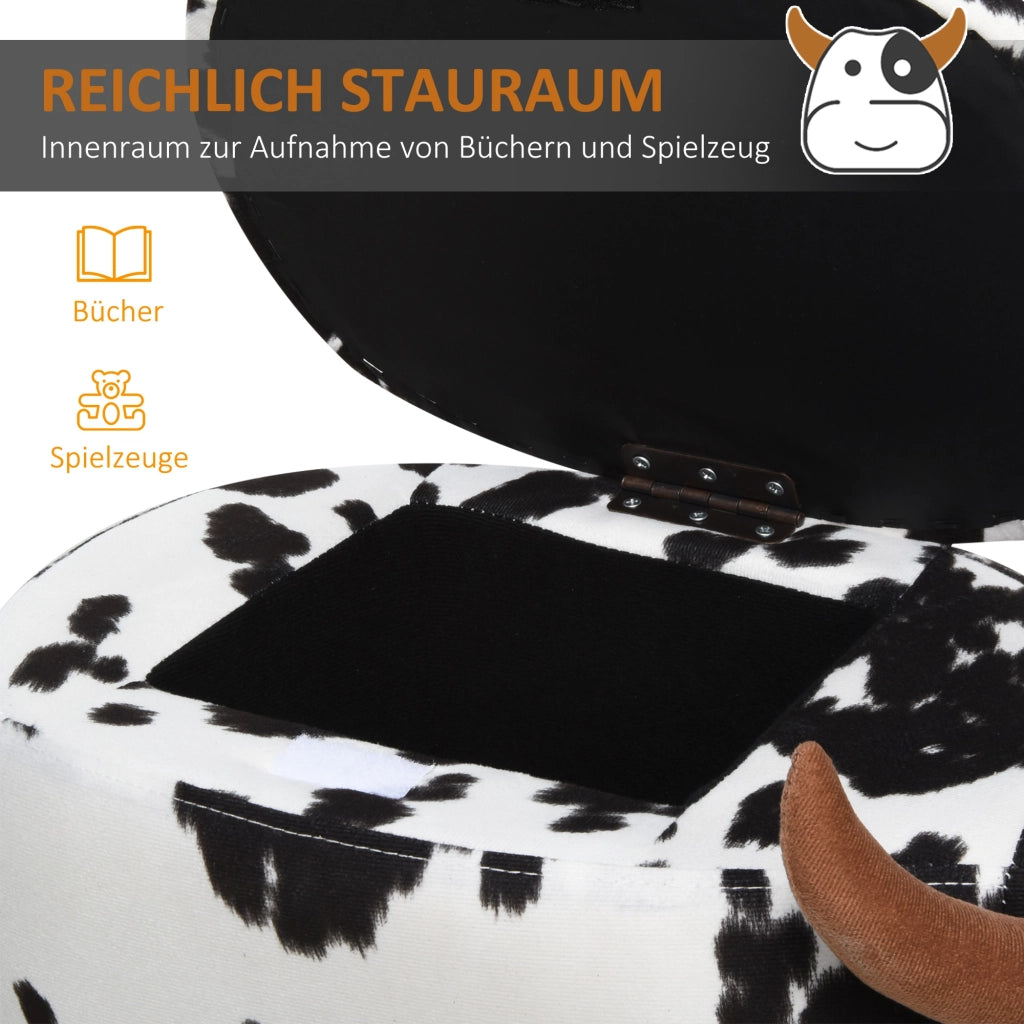 Pouf Sgabello con Stampa Maiale e Stauraum ¨C Zephmum ¨C Nero+Bianco 62x35x36 cm