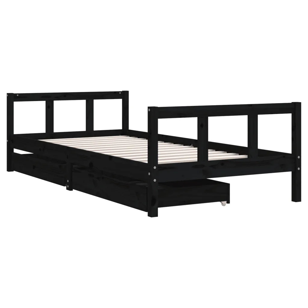 Giroletto Bambini | Letto Infantile | Lettino con Cassetti Nero 90x200cm Massello di Pino