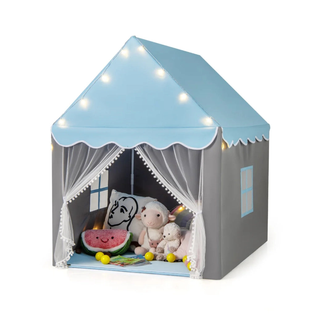 Tenda da gioco per bambini 105 x 121 x 136 cm spaziosa con luci stellate atmosfera accogliente misto poliestere-cotone blu 20_0014315