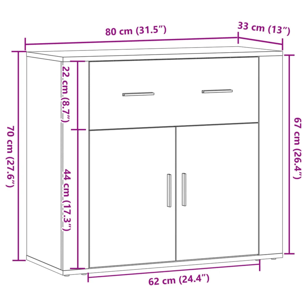 Buffet credenza cassettiera mobiletto mobile contenitore organizer per cucina soggiorno salotto fatto a mano 80 x 33 x 70 cm legno ingegnerizzato marrone 02_0030821