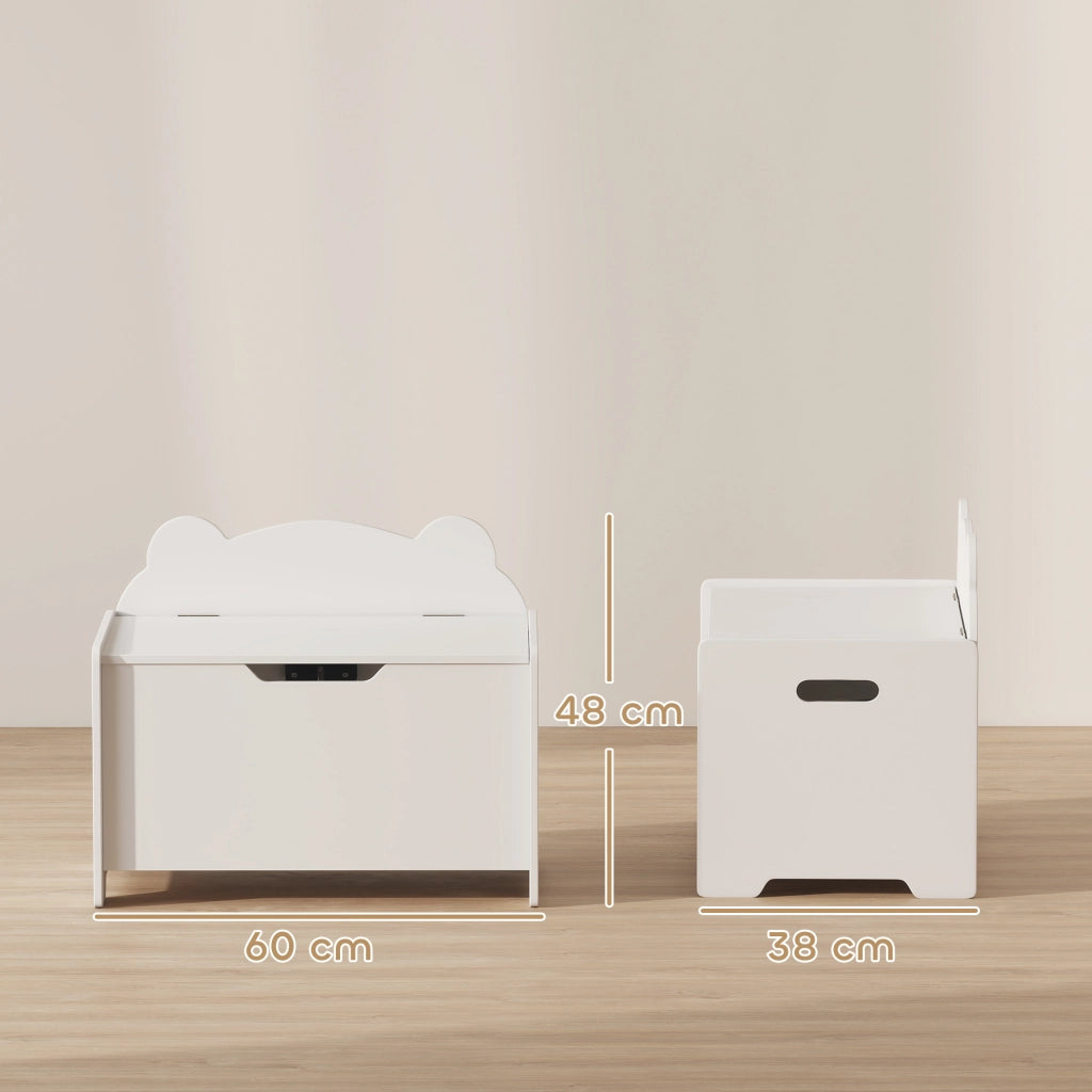 Cassa giocattoli per bambini con coperchio ¨C zephmum ¨C forma orso, bianco, 60x38x48 cm