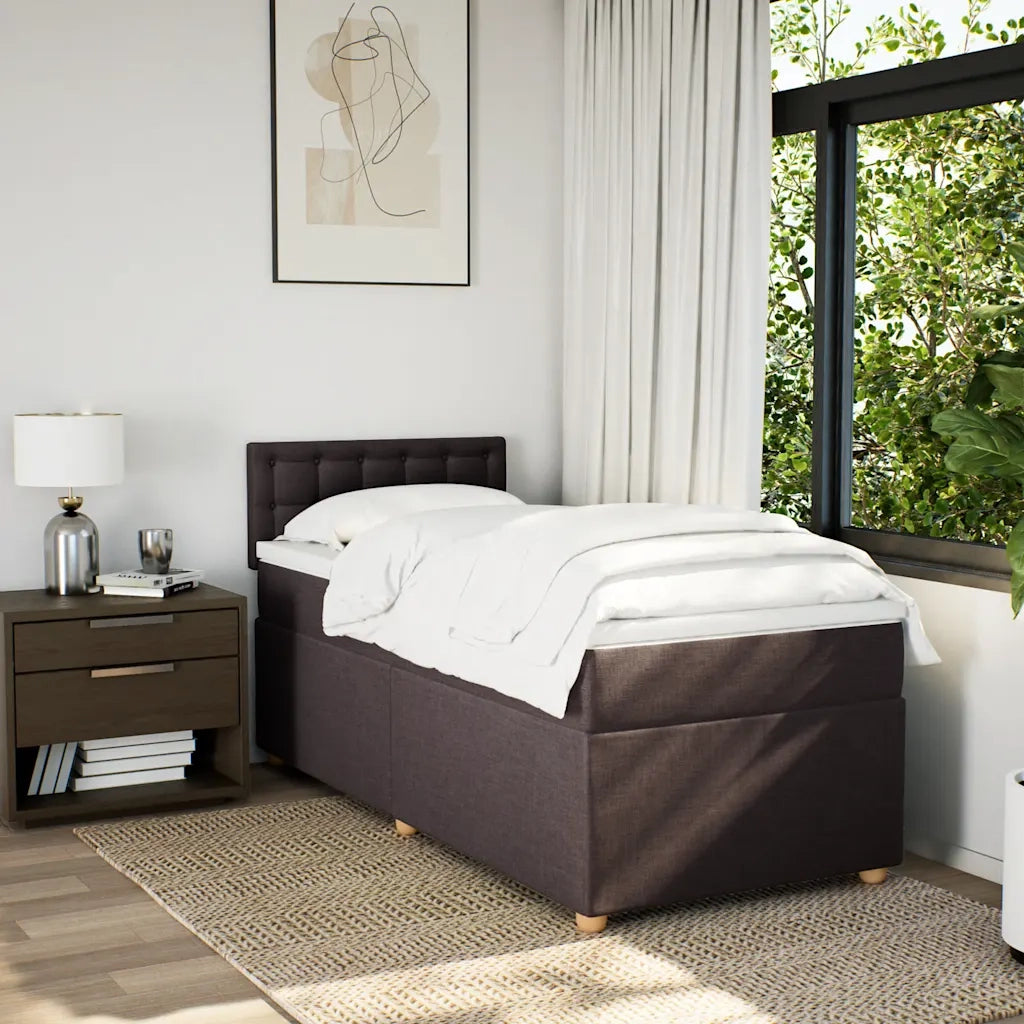 Letto singolo | Letto per adulti | Giroletto a Molle con Materasso Marrone Scuro 80x200 cm Tessuto