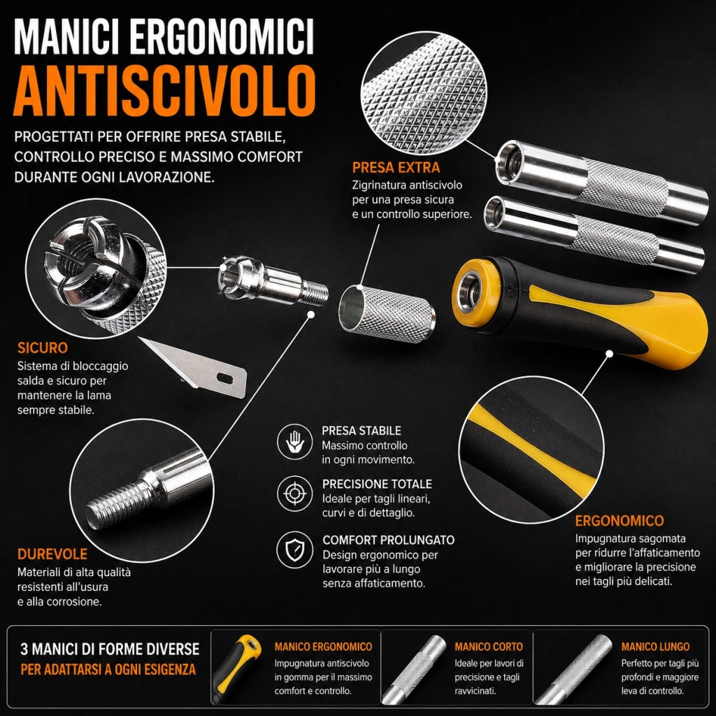 Set Bisturi Modellismo 16 Pezzi 3 Manici 13 Lame Tagliabalsa