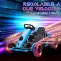 Go-Kart Elettrico per Bambini 8-12 Anni con Schienale Alto e Cintura di Sicurezza, 115x77x54 cm, Blu e Nero