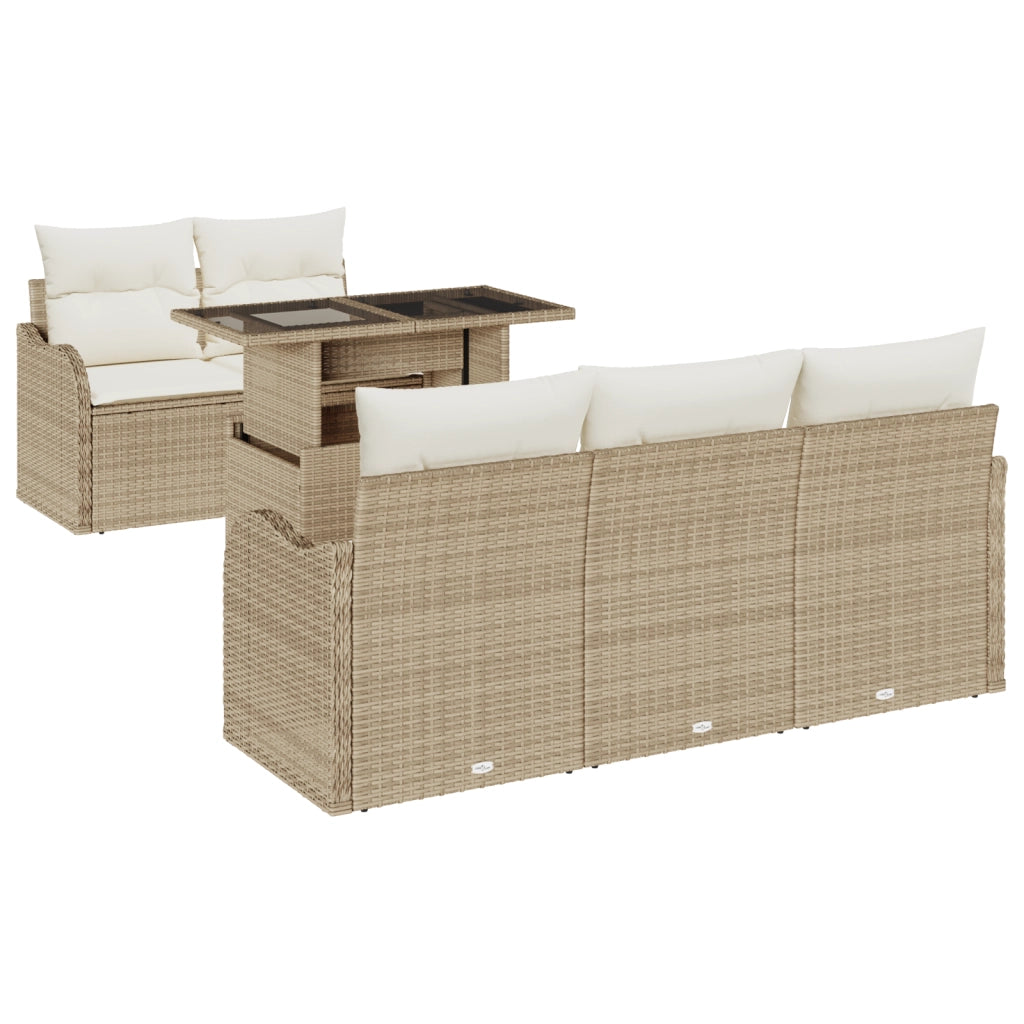 Set di divani da giardino  in 6 pezzi con cuscini in rattan poliestere beige