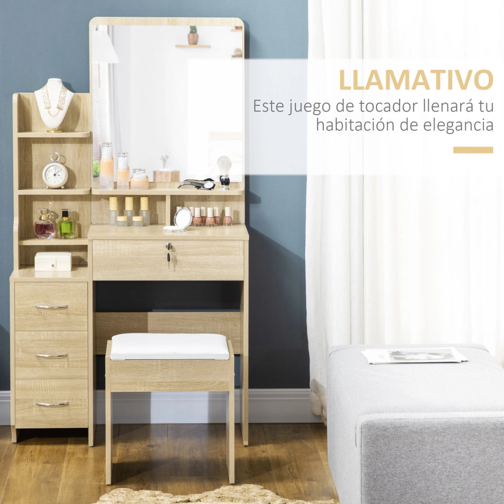 Scrivania Trucco con Specchio e Cassetti ¨C Zephmum ¨C 80x38x143 cm Legno Naturale