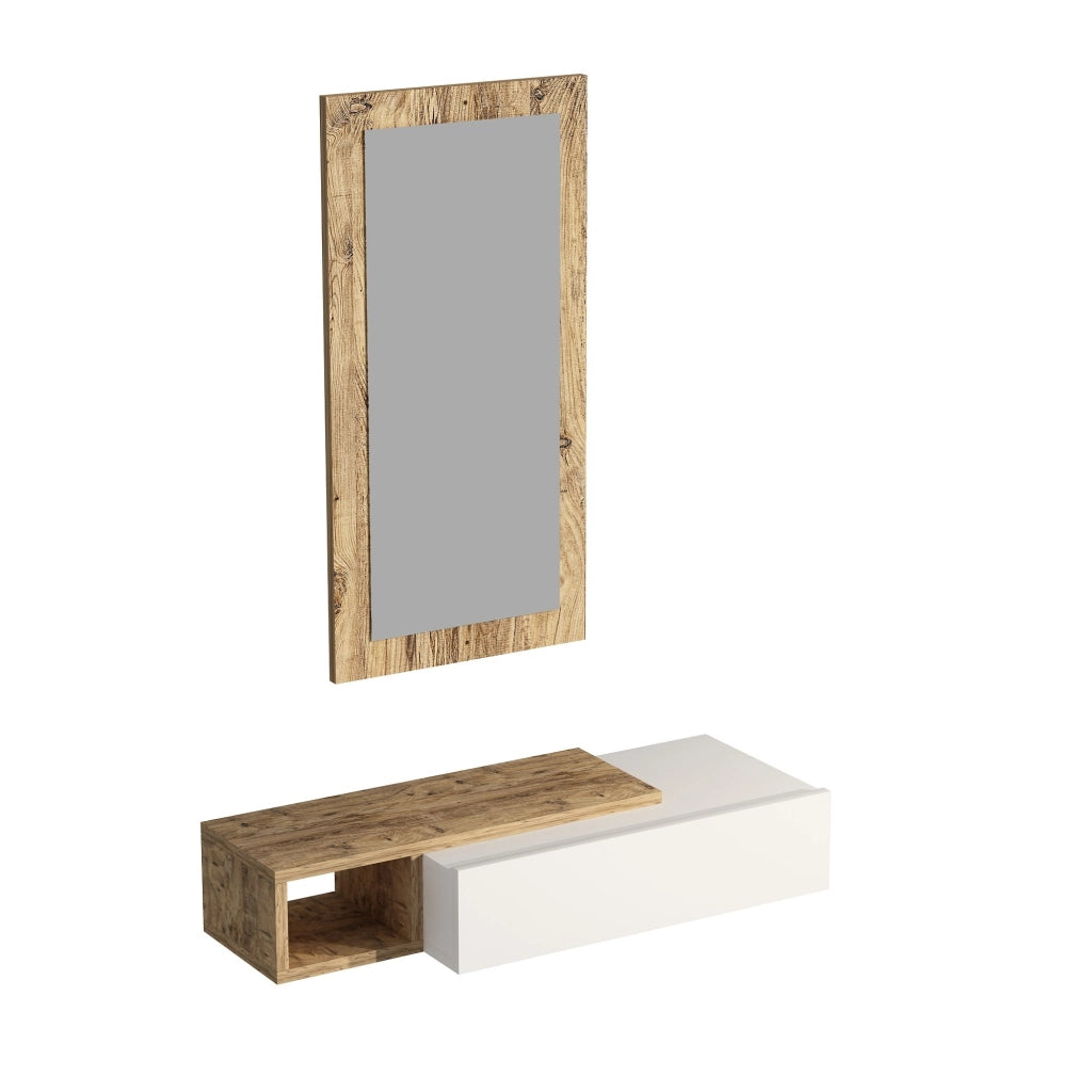 Consolle in legno con specchio "Vien" - 82 x 29 x 15 cm - Bianco