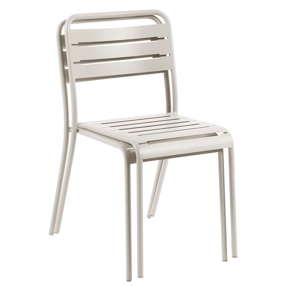 Set di 2 Sedie da Giardino in Ferro Metallo Beige Chiaro Senza Braccioli Impilabili per Esterni