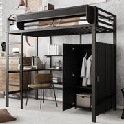Letto a castello 90x200 cm con tavolo e armadio in metallo e pannello truciolare nero