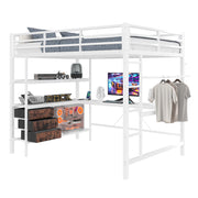 Letto a soppalco 140 x 200 cm; matrimoniale con LED; USB; 3 cassetti e ripiano; senza materasso; bianco
