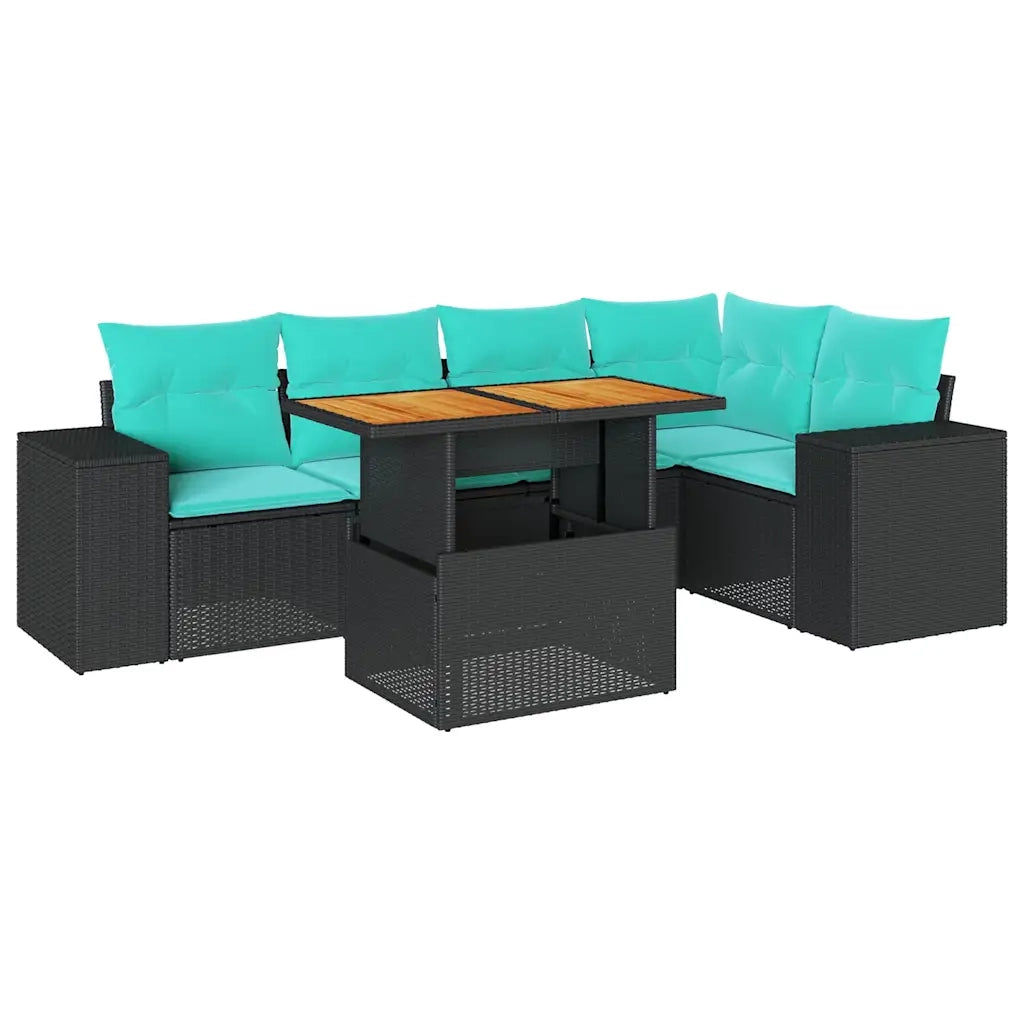 Set Divano da Giardino 6 pz con Cuscini Nero in Polyrattan 3327375