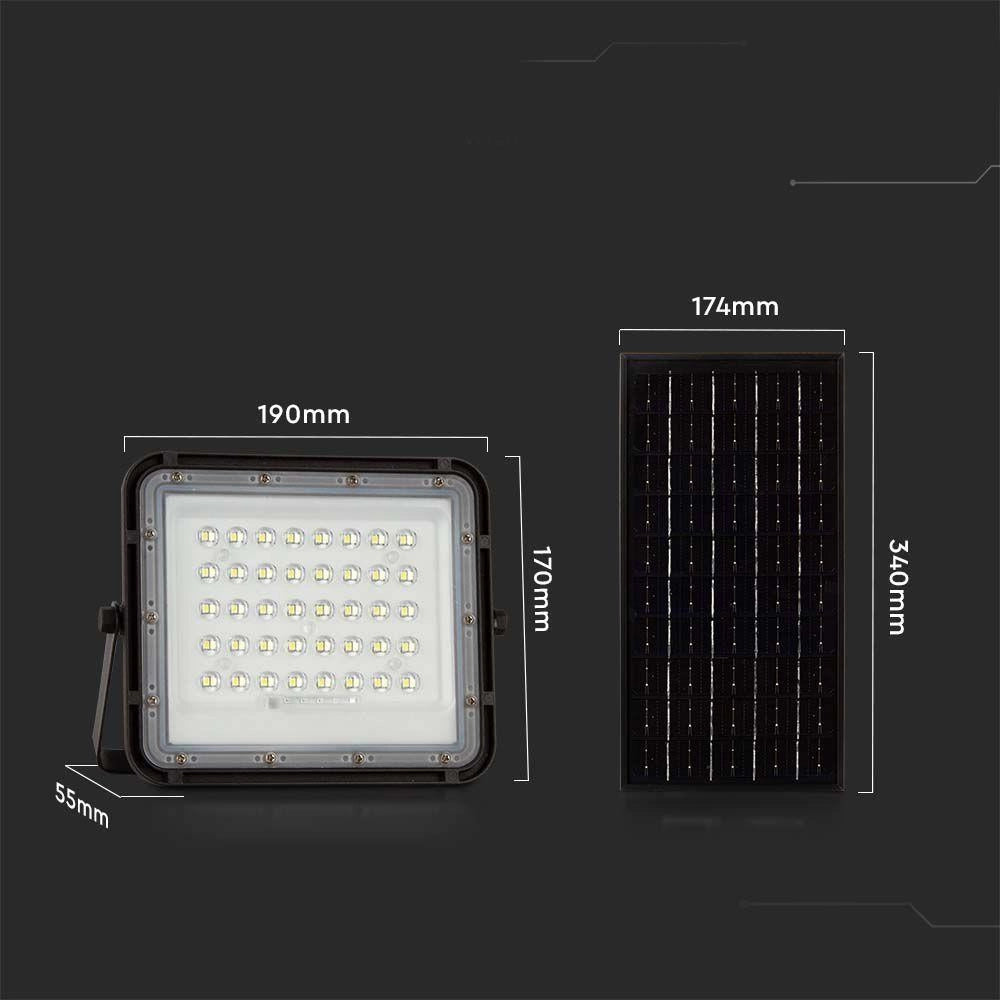 V-TAC Faro LED Solare 10W 4000K con Telecomando IP65 Nero