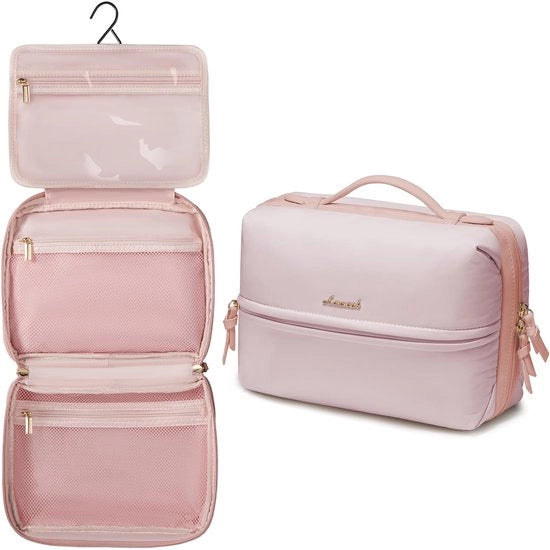 Toilette per donna da appendere con tasca grande per cosmetici e make-up, resistente all'acqua, per viaggi e vacanze.