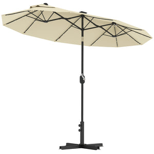 Ombrellone Doppio 295x150x219 cm con Luci LED e Base a Croce Bianco Crema