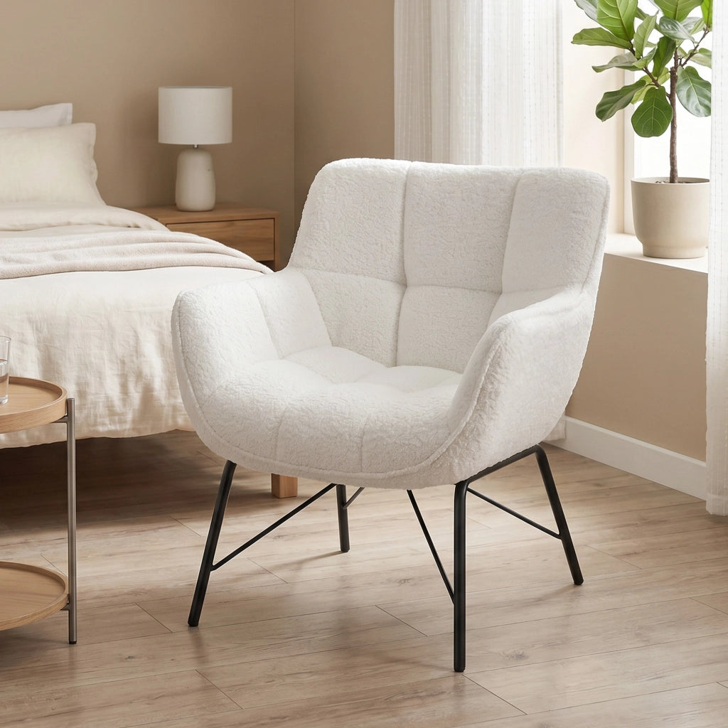 Poltrona Moderna in Sherpa ¨C Zephmum ¨C Crema con Gambe in Metallo