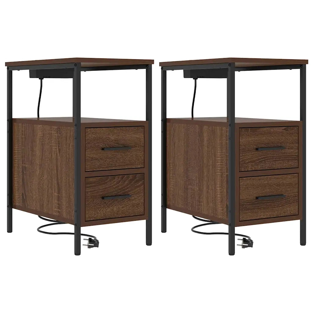 Set di 2 Comodini | Armadio da Notte | Mobiletto da notte Rovere Marrone 30 x 48 x 61 cm