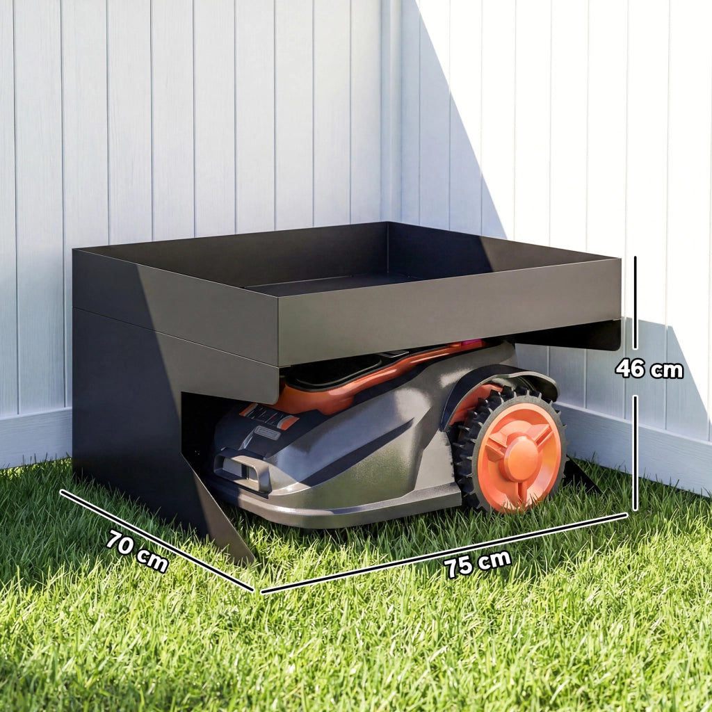 Garage per Robot Tagliaerba con Vaso per Piante ¨C Minimal ¨C Acciaio Zincato Nero