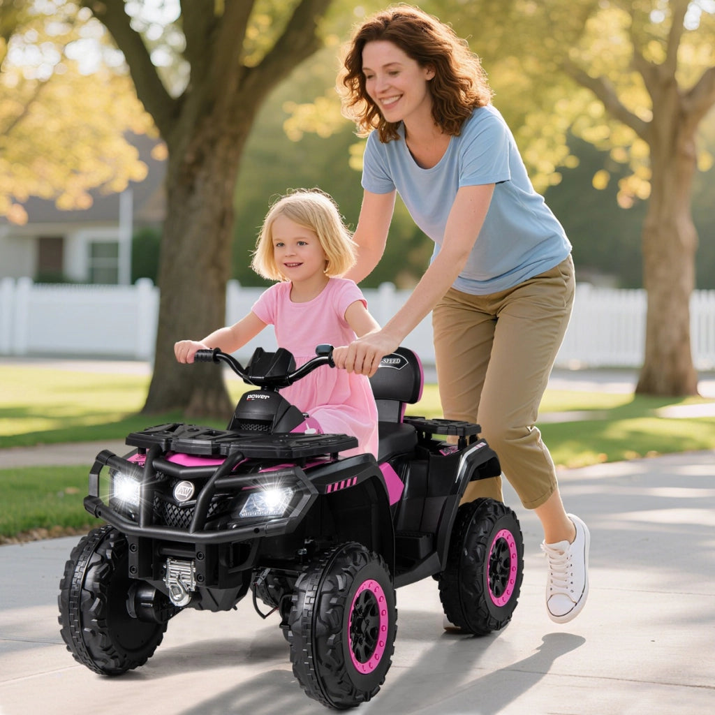 Veicolo elettrico quad a 4 ruote da 24V con 2 posti a sedere, Kids ATV avvio morbido e sospensione a molle Rosa-Macchinine giocattoli