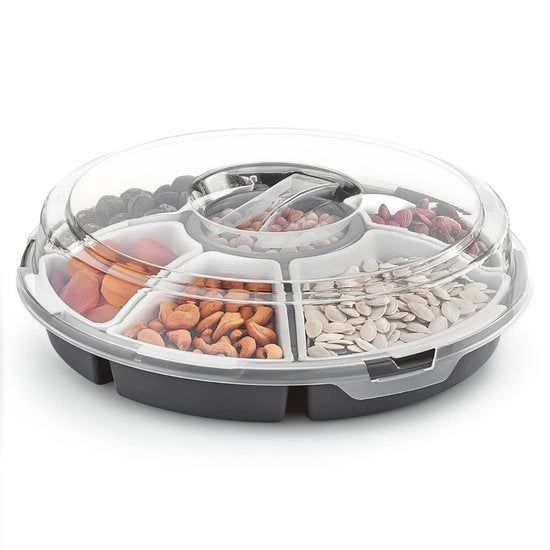 Set di trasporto per servizio - Scatola per snack con coperchio - Ø 33 cm - Piatti riciclabili per dips e tapas - Resistenti al lavastoviglie