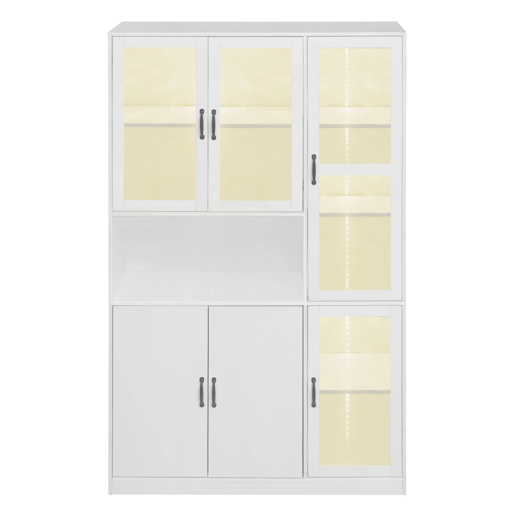 Libreria vetrina bianca con LED, ante in vetro HD, 9 vani, 120x40x200 cm, mobile contenitore multiuso