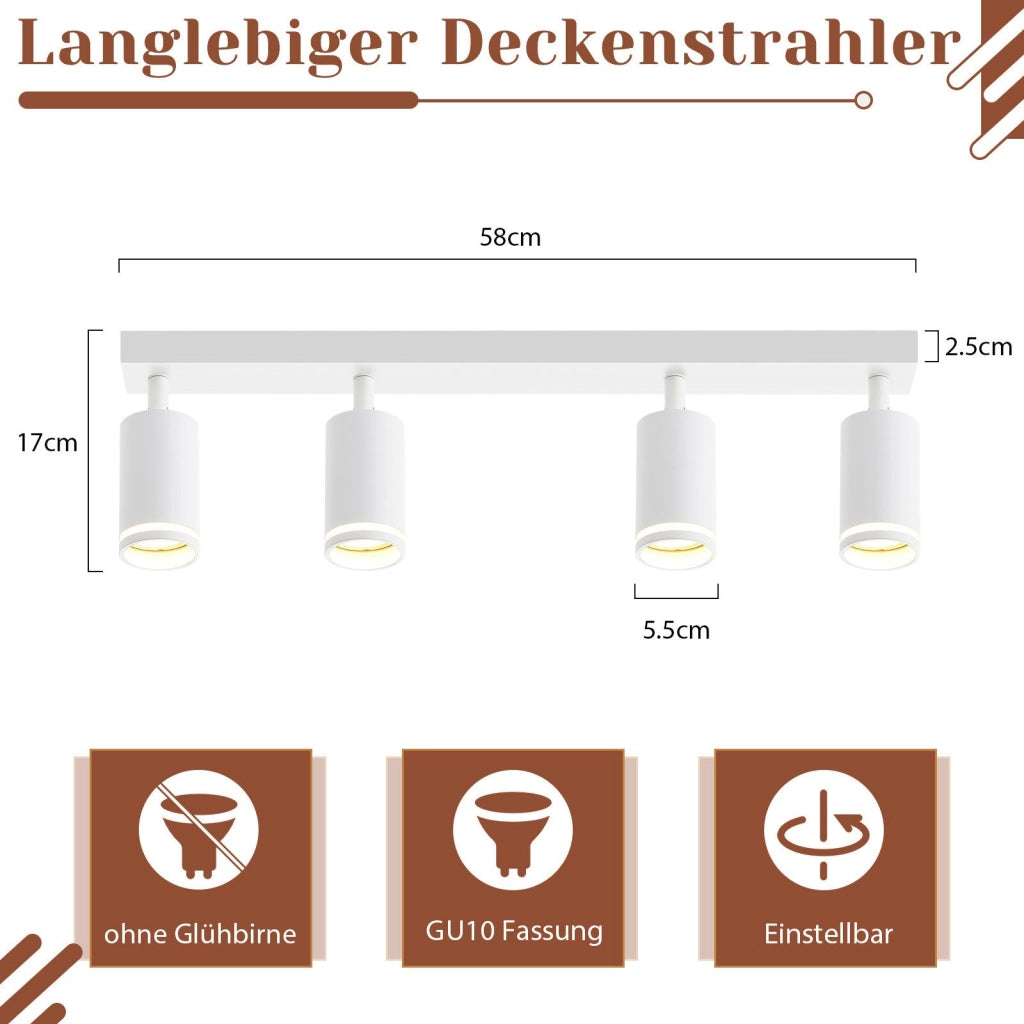 ZMH Faretto da soffitto bianco 4 lampadine Plafoniera moderna GU10 faretti orientabili interni in metallo