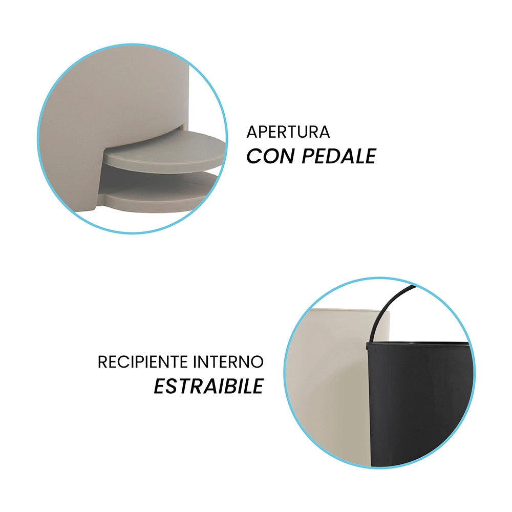 Pattumiera bagno 3 Lt beige con apertura a pedale Orbix
