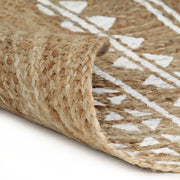 Tappeto Lavorato a Mano in Juta con Stampa Bianca 90 cm 133692