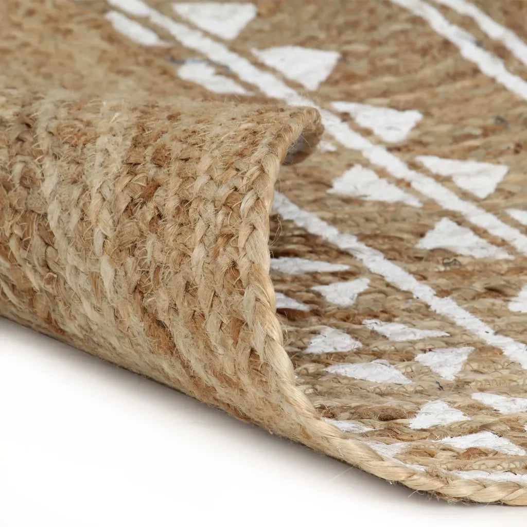 Tappeto Lavorato a Mano in Juta con Stampa Bianca 90 cm 133692