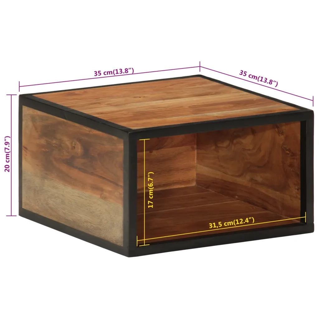Comodino a Parete 35x35x20 cm in Legno Massello di Acacia