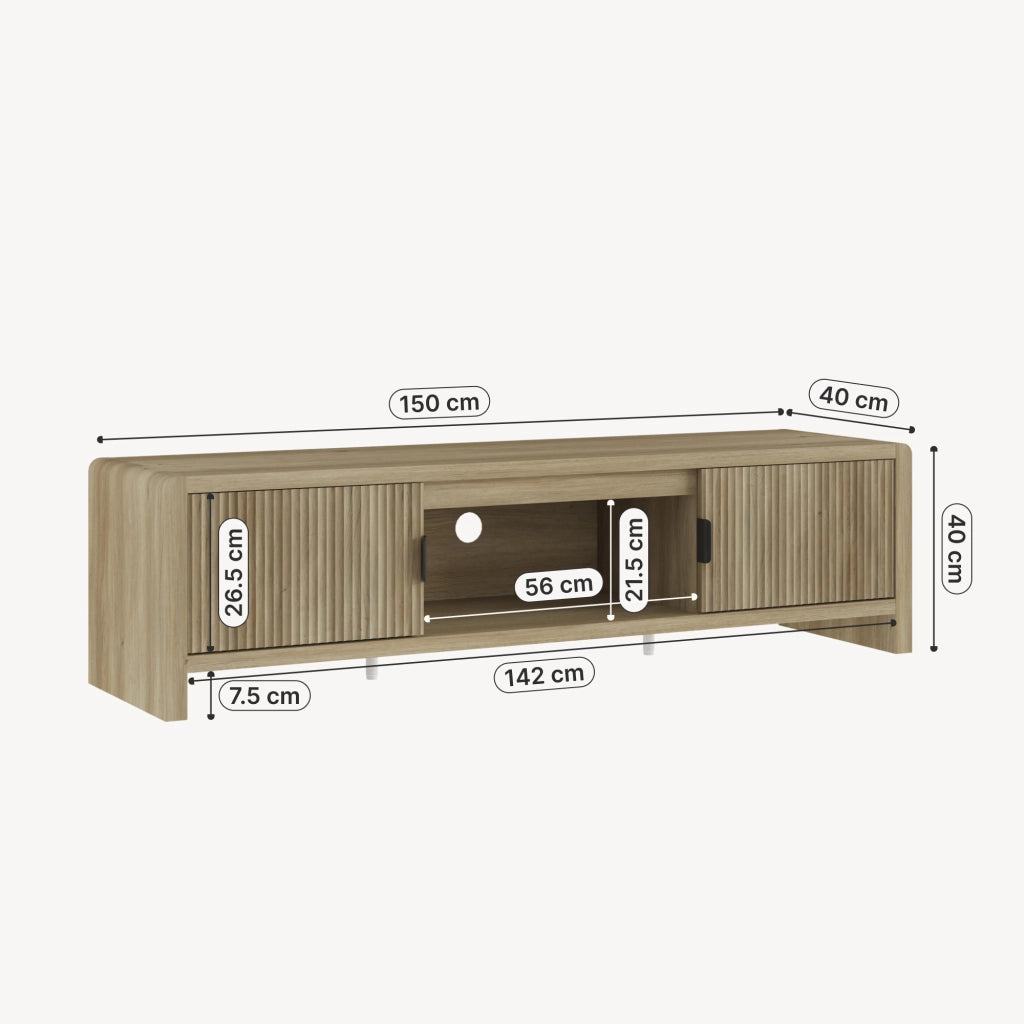 Mobile TV Lukkodso con 2 Ante e Vano Centrale Aperto 150x40x40 cm Effetto Rovere Medio Chiaro [en.casa]