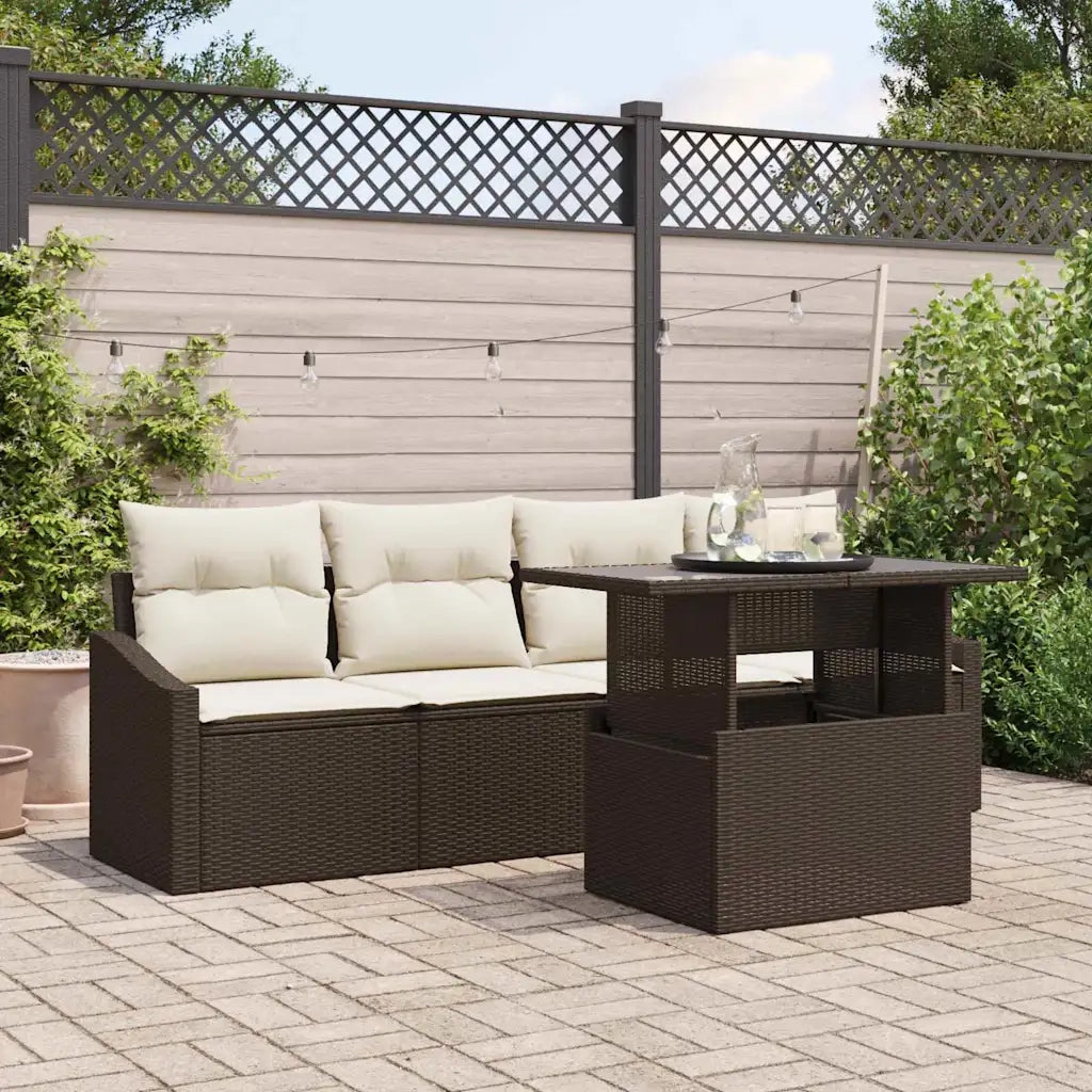 Set Divano da Giardino 5 pcs Marrone e Crema polyrattan 3348904