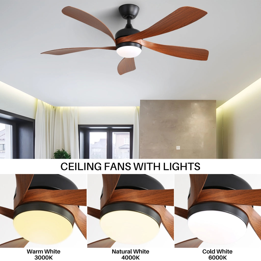 Ventilatore da soffitto 132 cm nero con LED 18W 3 tonalit¨¤, motore DC reversibile e telecomando