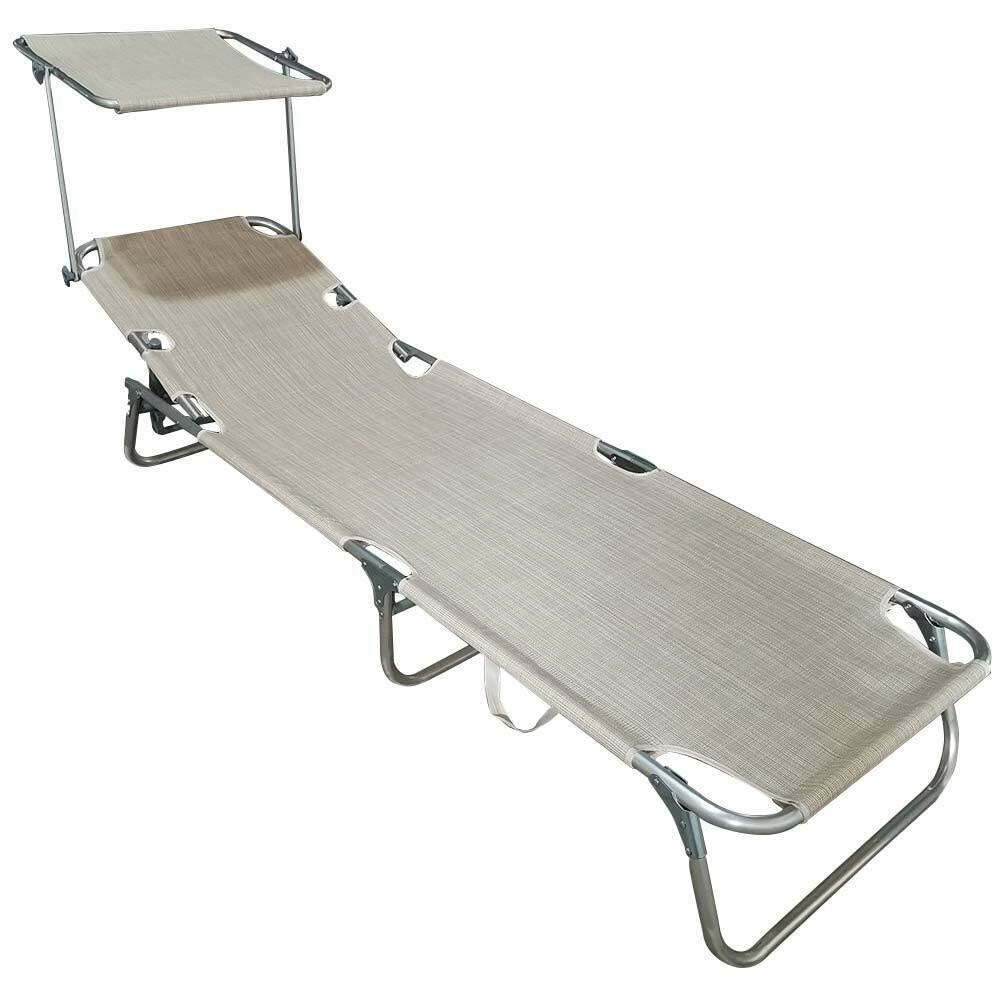 Lettino Prendisole Pieghevole Mare Spiaggia Sdraio con Tettuccio Parasole Beige